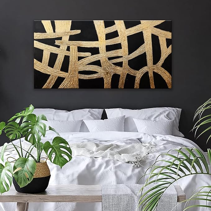 Dimpaga Abstract Canvans Wall Art Paintings Modern Wall art Decor Black And Gold Lines Texture Artwork for Walls Minimalist Wall Art Living Room Decor For Room Bedroom Office Wall Decor 20x40 Inch-Ruum Studio Home