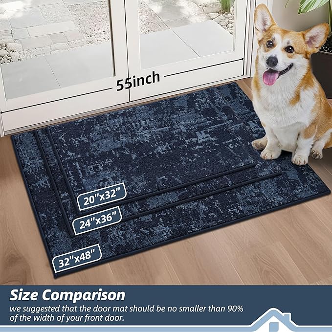 BEQHAUSE Dirt Trapper Door Mat 32"x48" Non-Slip Door Mats Washable Entryway Rugs Stain Resistant Doormat Absorbent Welcome Floor Mat for Front Back Door, Muddy Wet Shoes & Paws,Blue-Ruum Studio Home