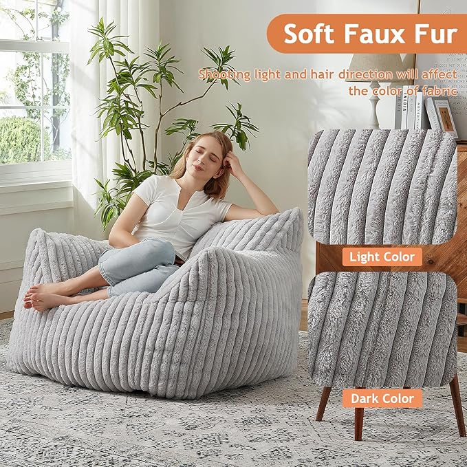 Giant Bean Bag Chairs for Adults with Filling Plush Fluffy Bean Bag Chairs for Teens with Armrests Comfy BeanBag Lazy Couch Sofa Chair for Bedroom Living Room Reading-Ruum Studio Home