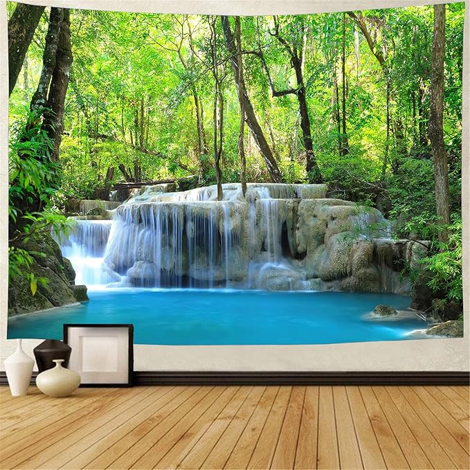FENDROM Waterfall Tapestry Nature Stone River Forest Scenery Theme Print Landscape Jungle Wall Hanging for Living Room Party Beach Picnic Blankets Tablecloths Wall Decor-Ruum Studio Home