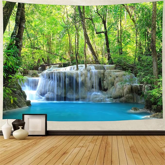 FENDROM Waterfall Tapestry Nature Stone River Forest Scenery Theme Print Landscape Jungle Wall Hanging for Living Room Party Beach Picnic Blankets Tablecloths Wall Decor-Ruum Studio Home