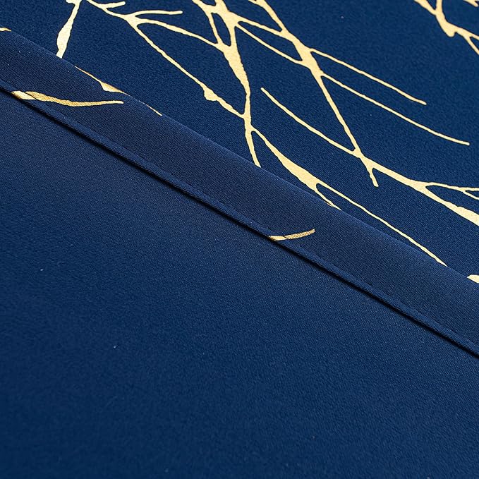 Grommets Blackout Long Window Curtains Navy Blue Gold-52W*95L 2PCS Drapes for Bedroom-Ruum Studio Home