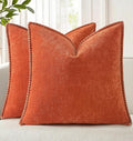 decorUhome Fall Chenille Soft Throw Pillow Covers 18x18 Set of 2, Farmhouse Velvet Neutral Decorative Euro Pillow Covers with Stitched Edge for Couch Sofa Bed Home Decor, Rust-Ruum Studio Home