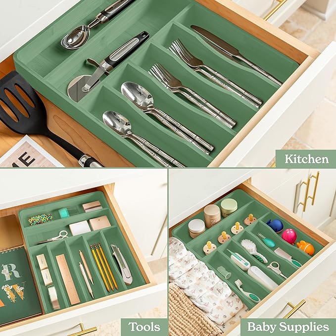 SMIRLY Silverware Drawer Organizer – Bamboo Kitchen Drawer Organizer, Adjustable Utensil Holder and Cutlery Tray, Drawer Dividers for Flatware and Kitchen Utensils-Ruum Studio Home