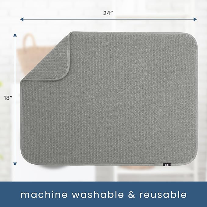 S&T INC. Dish Drying Mat XL, 18” x 24”, Absorbent Microfiber Kitchen Counter Mat, Dish Drying Pad for Dishes, Utensils, Pots and Pans, Extra Large, Grey-Ruum Studio Home