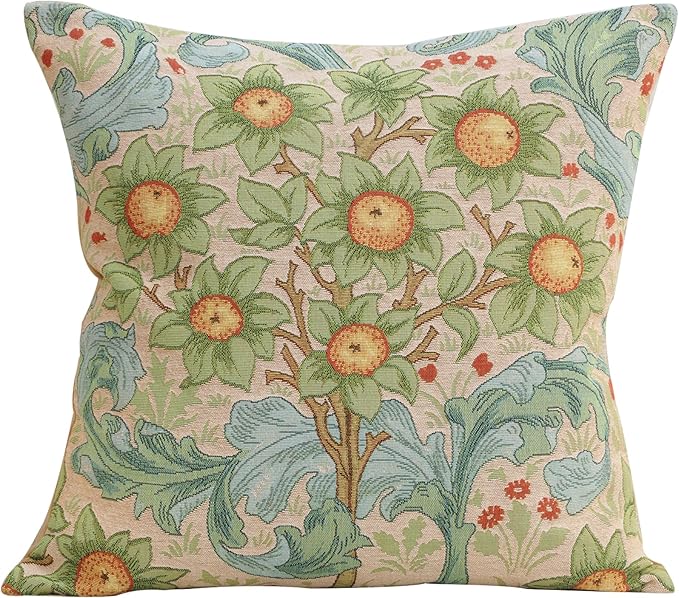 Charlotte Home Furnishings Decorative Tapestry Pillow Cover 19x19 in, Orange Tree Couch Throw Pillow Cover, French Country Square Cushion Cases for Living Room Home Decor, Soft Cotton Jacquard Woven-Ruum Studio Home