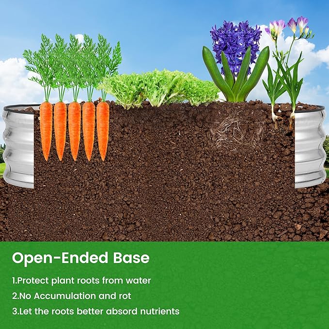 2 Pcs 4.5x2x1ft Oval Raised Garden Bed, Galvanized Raised Beds,Open-Ended Base Metal Raised Planter Beds,Planter Raised Boxes for Vegetables, Flowers,Tool-Free Asse,Rubber Edge-Ruum Studio Home