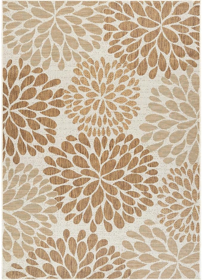 Beverly Rug Outdoor Rug 10x14 Modern Exotic Tropical Leaf Area Rugs for Indoor and Outdoor Patio Deck Porch Garden Water Resistant Washable Outside Carpet (10 x 14 Beige)-Ruum Studio Home