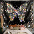 Damanse Butterfly Tapestry Wall Hanging Cute,Boho Wall Tapestry for Bedroom Aesthetic,Flower Living Room Decor for Teen Girls (Black, 59.80" x 78.70")-Ruum Studio Home