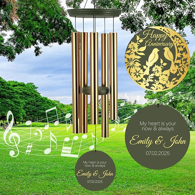 ASTARIN Happy Anniversary Wind Chimes Personalized, Deep Tone Wind Chimes for Memory Day, for Couple Friends Wife Husband, Marriage Keepsake Gift Ideas-Ruum Studio Home