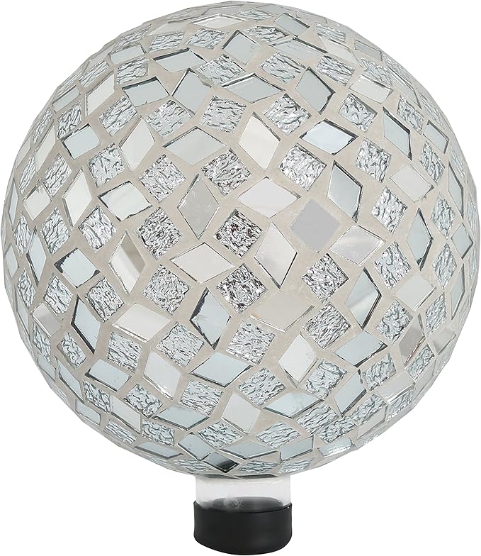 Sunnydaze 10-inch Gazing Ball for Garden - Crackled Glass Mosaic Gazing Globe for Outside - Mirrored Diamond Mosaic-Ruum Studio Home