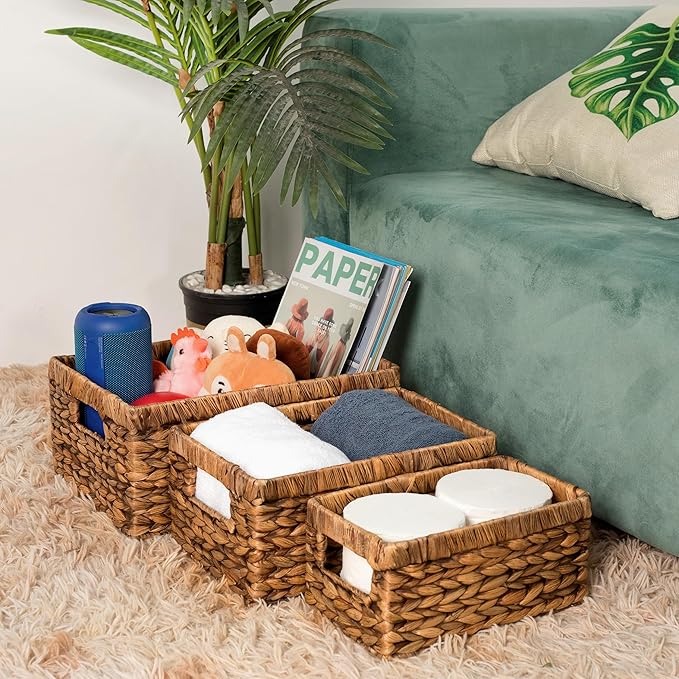 CENBOSS Wicker Baskets (Large, Brown Wash, 1PC) Rattan Storage Baskets for Shelves, Woven Seagrass Holder-Ruum Studio Home