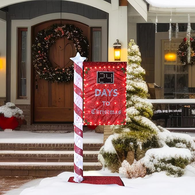 5FT Lighted Christmas Countdown Sign, Remote Control Available Within 0-60 Days, Holiday Countdown Sign Decor with 125 LED Lights, Freestanding Glittered Holiday Display for Outdoor, Indoor-Ruum Studio Home