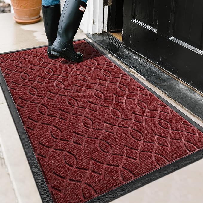 Yimobra Front Door Mat Outdoor Indoor 47x32, All-Season, All-Weather, Heavy Duty Welcome Door Mats Outside Entrance, Non Slip Porch Patio Entrance Mat, Red-Ruum Studio Home