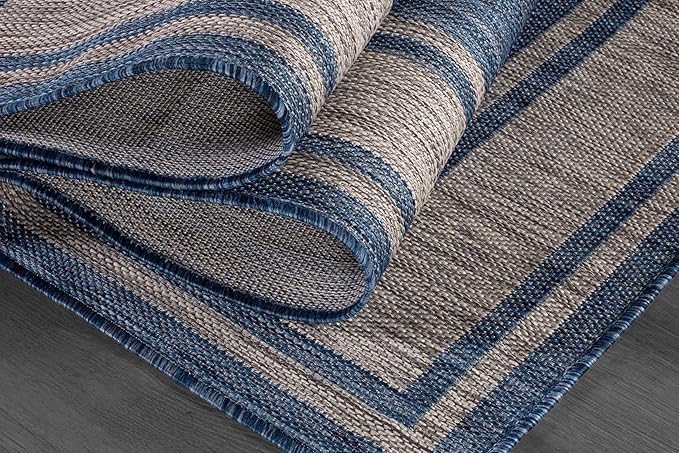 Beverly Rug Large Outdoor Rug 9x12 Modern Bordered Area Rugs for Indoor and Outdoor Patio Deck Porch Garden Waterproof Weather Sun Resistant Washable Outside Carpet (9 x 12 Navy)-Ruum Studio Home
