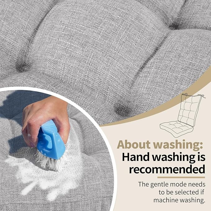 BUYUE Chair Cushion Set for Rocking Chair, Back Pillow & Seat Cushion with Ties, Original Woven Fabric Non-Slip Chair Pads for Elderly Sitting, Light Gray-Ruum Studio Home