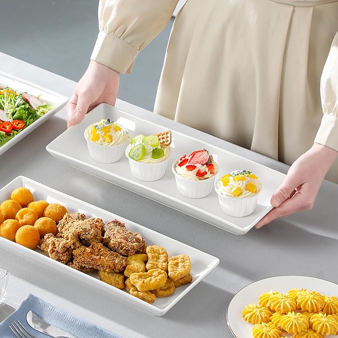 MALACASA 3 Tier Serving Trays for Party, 14 Inch Porcelain White Trays for Serving Food, Dessert Stand with Collapsible Gold Metal Rack-Ruum Studio Home