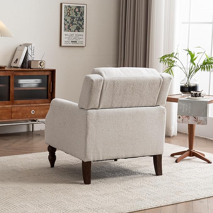 Kidol & Shellder Beige Oversized Accent Chair for Living Room Set of 2 Modern Reading Chair with Back Wide Upholstered Comfy Single Sofa Chair for Bedroom Lounge Side Corner Boucle Fabric Armchair-Ruum Studio Home