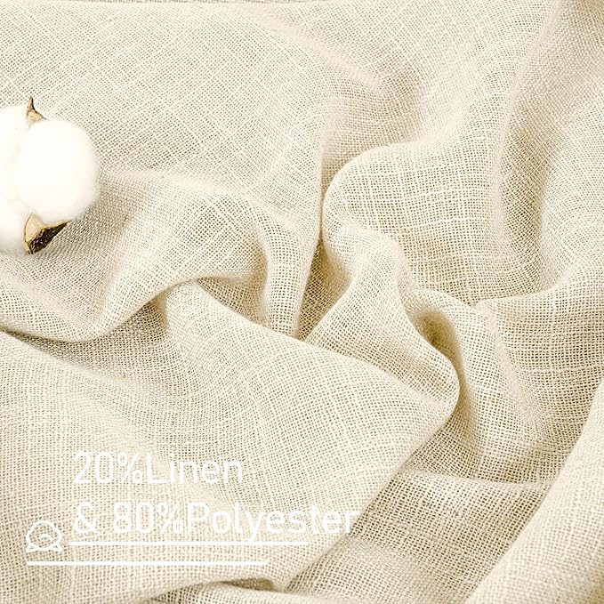 LAMIT Short Linen Window Curtains 30 Inches Long 2 Panels, Beige Semi Sheer Light Filtering Panels Bronze Grommet Neutral Drapes for Basement/Small Windows, 34 x 30 Inch-Ruum Studio Home