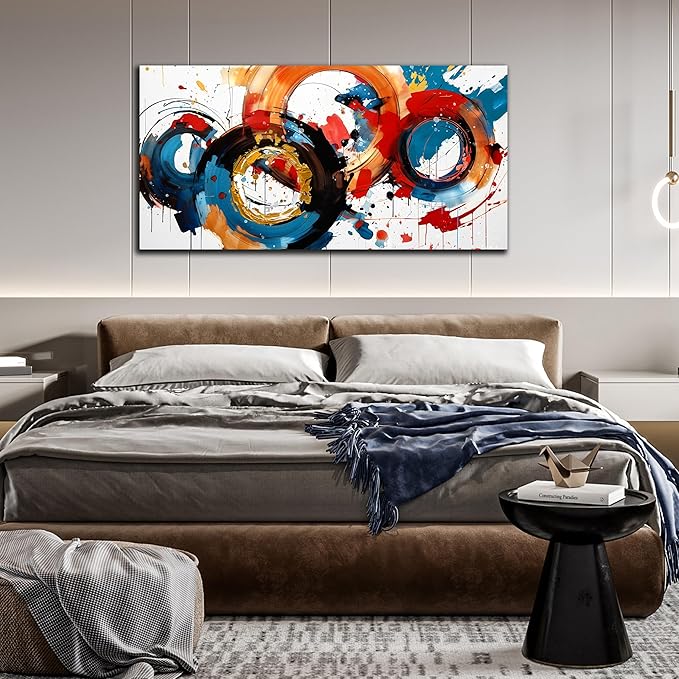 Abstract Wall Art Large Canvas Prints Modern Living Room Bedroom Home Office Wall Decor Framed Colorful Circle Abstract Picture Ready to Hang Size 24x48-Ruum Studio Home