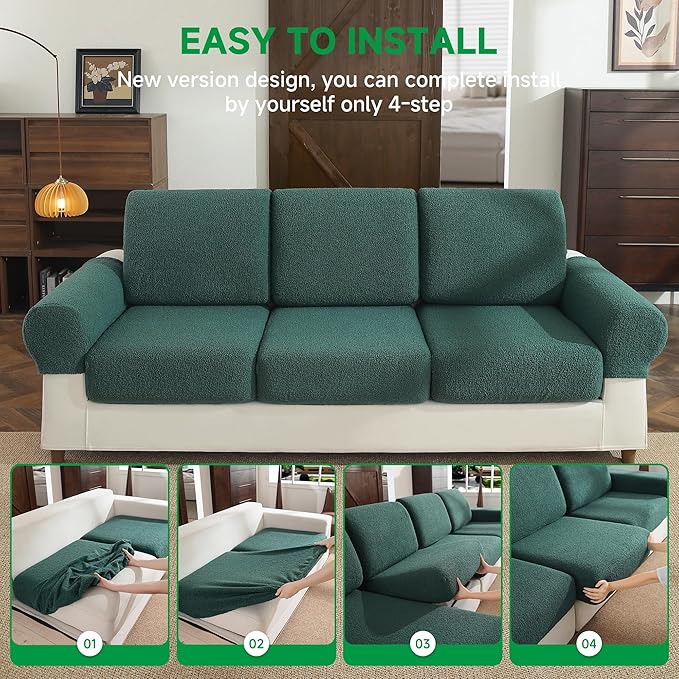 Couch Cushion Covers for Sectional Sofa, Stretch Soft Sofa Slipcovers Washable Wear-Resistant Universal Furniture Protector for Living Room(1 Piece Large Cover, Green)-Ruum Studio Home