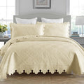 MarCielo 3-Piece 100% Cotton Oversized Bedspread Lightweight Quilt Coverlet Embroidery Farmhouse Bedding Set (Tk Beige Khaki, Oversized Queen (100"x106"))-Ruum Studio Home