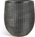 Worth Garden Large Round Planter – 14.5" Dia x 17.5" H Lightweight Magnesium Oxide Cement Plant Pot with Texture – Raised Pattern Concrete Look – Drainage Hole – Indoor & Outdoor Use - Black Gold-Ruum Studio Home