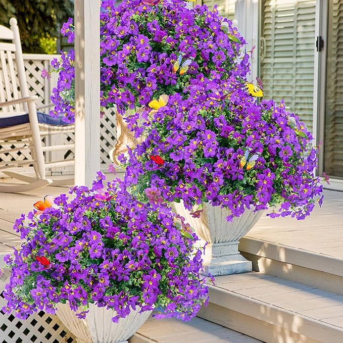 ‌20 Bundles Artificial Flowers for Outdoors‌ with 6 Faux Butterflies, UV Resistant ‌Fake Flowers‌ with Eucalyptus Leaves, ‌Artificial Plants Outdoor‌ for Patio Garden Porch Home Decor (Purple)-Ruum Studio Home