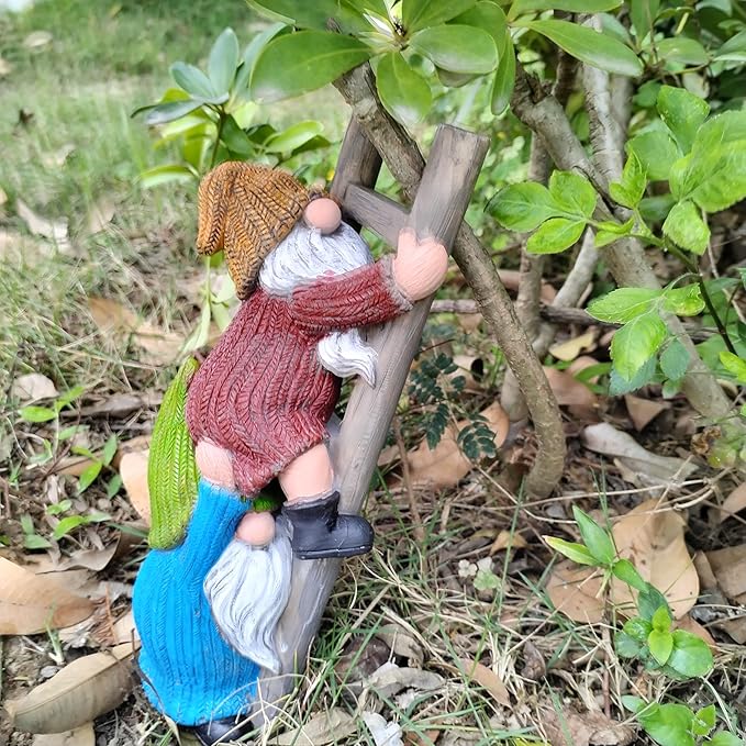 Garden Gnome Statue, Funny Climbing Ladder Gnomes Figurine Resin Sculpture Outdoor Decor for Patio Yard Lawn Porch Ornaments Gift-Ruum Studio Home