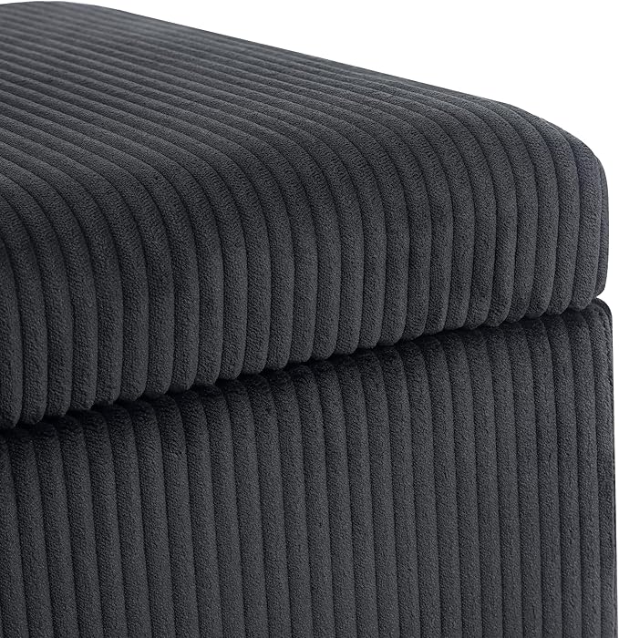 Adeco 18 Inch High Faux Fur Grey Cube Ottoman Storage, Fluffy Striped Velvet Chair Foot Stools, Small Bench Upholstered Vanity Stool with Hinged Lid, Solid Wood Legs-Ruum Studio Home