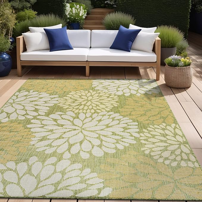 Beverly Rug Outdoor Rug 8x10 Modern Exotic Tropical Leaf Area Rugs for Indoor and Outdoor Patio Deck Porch Garden Water Resistant Washable Outside Carpet (8 x 10 Green)-Ruum Studio Home