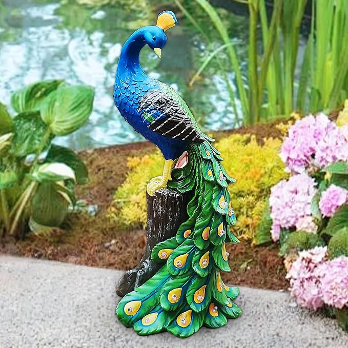Solar Garden Decor Peacock Statues with Succulent LED Lights,Peacock Figurine Lights Outdoor Decorations for Yard Lawn Patio Balcony Whimsical Art Outside,Gifts for Mom Grandma Women-Ruum Studio Home