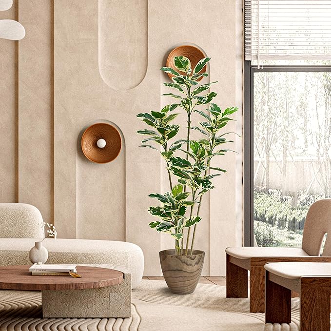 Artificial Rubber Plant 6FT Faux Plants Indoor Fake Rubber Tree with White Planter, Tall Fake Plants Potted Tree Floor Plant in Pot, Artificial Trees for Home Office Room Outdoor Decor-Ruum Studio Home