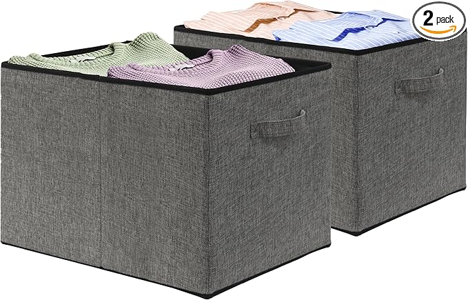 SIMPLE HOUSEWARE 15 x 13 Inch Collapsible Fabric Storage Bin with Handles, 2 Pack, Dark Gray-Ruum Studio Home
