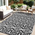 OLANLY Outdoor Rug Waterproof 9x12 ft Clearance, Reversible Outdoor Plastic Straw Rug with Floral Pattern, RV Mat for Patio, Camping, Balcony, Deck, Backyard, Black & White-Ruum Studio Home