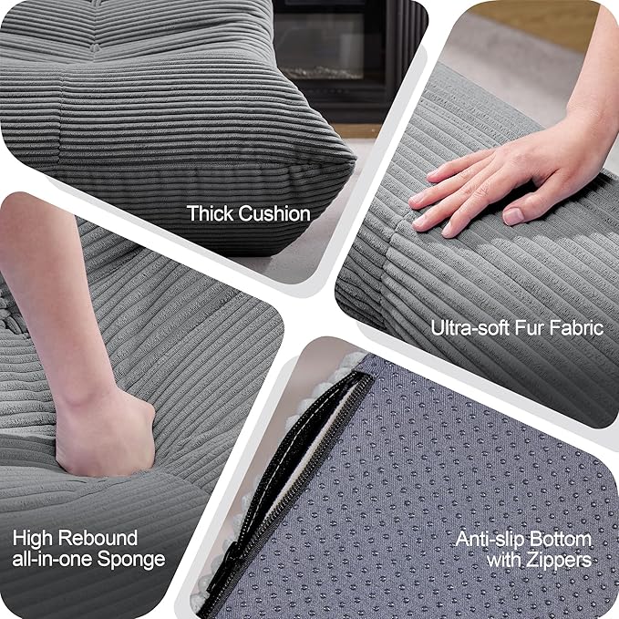 Bean Bag Chairs for Adults Giant Bean Bag Chair Memory Foam BeanBag Chair Big Bean Bag Sofa with Filler Faux Fur Fireside Beanbags Lazy Sofa for Living Room Bedroom Dorm Office (Grey Corduroy)-Ruum Studio Home