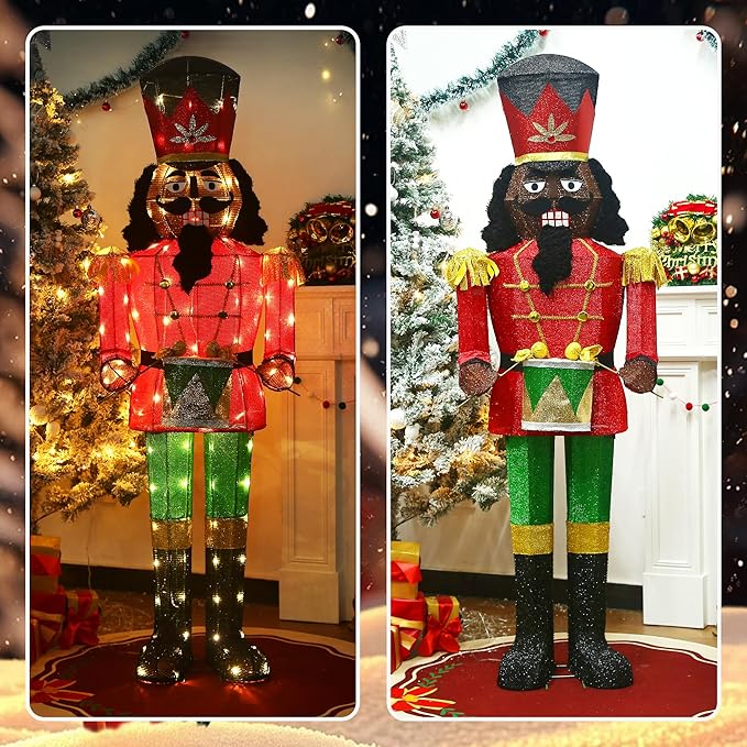 61Inch Nutcracker Christmas Decor Outdoor with LEDs 5 Feet Lighted Large Nutcracker Lighted Christmas Decorations Outdoor with Stakes & Zip Ties for Xmas Yard, Porch, Lawn-Ruum Studio Home