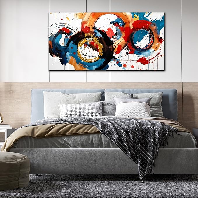 Abstract Wall Art Large Canvas Prints Modern Living Room Bedroom Home Office Wall Decor Framed Colorful Circle Abstract Picture Ready to Hang Size 24x48-Ruum Studio Home