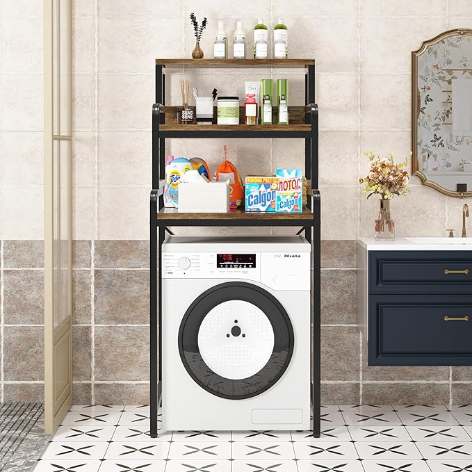3-Tier Bathroom Room Shelf Washing Machine Storage Utility Rack Over The Toilet Washer Dryer Storage Bathroom Organizer Rack Space Saving Shelving Units Clothes Dryers Shelf-Ruum Studio Home