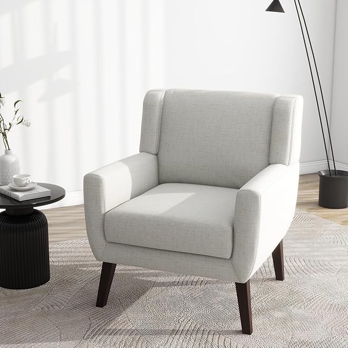 UIXE Accent Chair, Fabric Upholstered Armchair for Living Room, Comfy Arm Chair Single Sofa Bedroom Side Reading Seat - Flax Beige-Ruum Studio Home