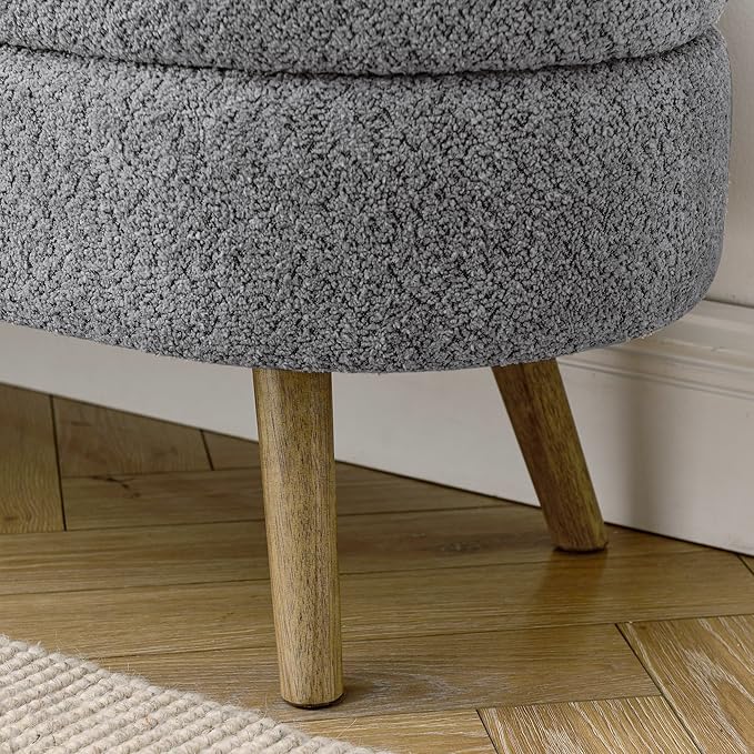 Oval Storage Bench 43.5" Linen Fabric Upholstered Entryway Bench with Solid Wood Legs Ottoman Bench Indoor Bench for Living Room/Bedroom/End of Bed/Entryway (New Grey)-Ruum Studio Home