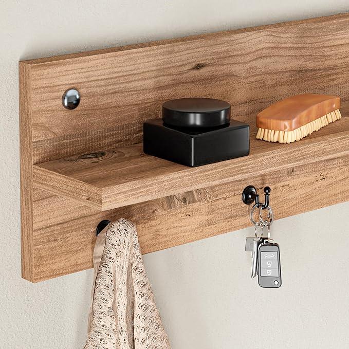 Modern Wall-Mounted Coat Rack with Shelf and Hooks - Wooden Entryway Organizer (Brown)-Ruum Studio Home