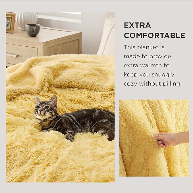 Bedsure GentleSoft Fluffy Yellow Blankets Queen Size for Bed, Thick Sherpa Faux Fur Fleece Fuzzy Plush Winter Warm Heavy Soft Full Queen Blankets, Bedroom Decor Yellow Cozy Gifts for Women Men, 90x90-Ruum Studio Home