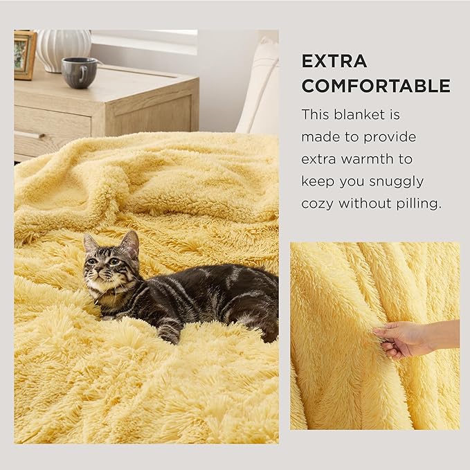 Bedsure GentleSoft Fluffy Yellow King Size Blanket for Bed, Thick Soft Sherpa Faux Fur Fleece Bedding Fuzzy Plush Winter Warm Heavy Big Large King Blanket, Cozy Yellow Gifts for Men Women, 108x90-Ruum Studio Home