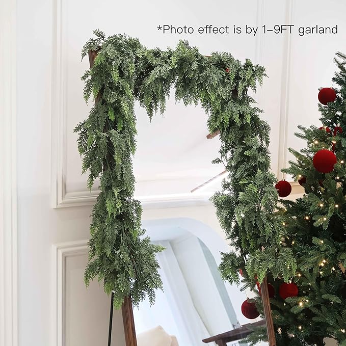 9FT Christmas Cedar Garland Artificial Real Touch Thickness Realistic Greenery Pine Garland for Mantle Fireplace Outdoor Indoor Christmas Decorations-Ruum Studio Home
