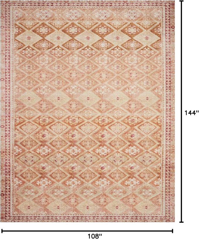 Loloi Layla Collection LAY-16 Natural/Spice 9'-0" x 12'-0" .13" Thick Area Rug, Soft, Durable, Vintage Inspired, Distressed, Low Pile, Non-Shedding, Easy Clean, Printed, Living Room Rug-Ruum Studio Home