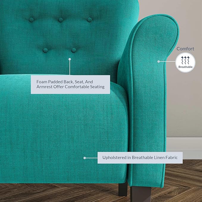 BELLEZE Modern Accent Chair for Living Room, High Back Armchair with Wooden Legs, Upholstered Wingback Chair Padded Armrest Single Sofa Club Chair for Living Room, Bedroom - Allston (Mallard Teal)-Ruum Studio Home
