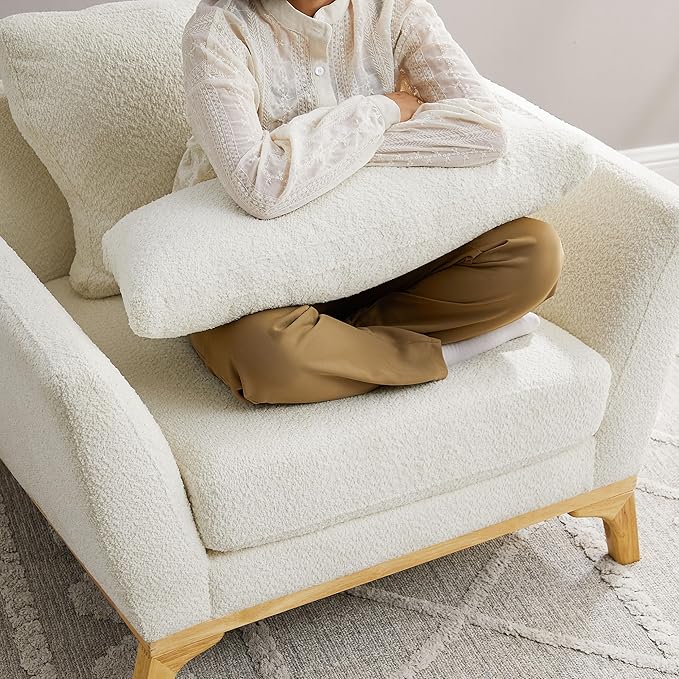 Large-Sized Accent Chair, Thick Cushion Bedroom Reading Chair, Comfortable Living Room Single Sofa, Boucle Milky White-Ruum Studio Home