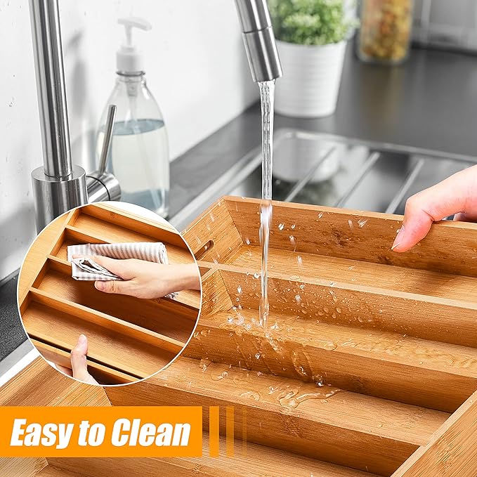 Bellsal Silverware Organizer Kitchen Drawer Organizer Expandable Bamboo Utensil Holder Cutlery Tray for Kitchen Utensil and Flatware Bedroom Office-Ruum Studio Home