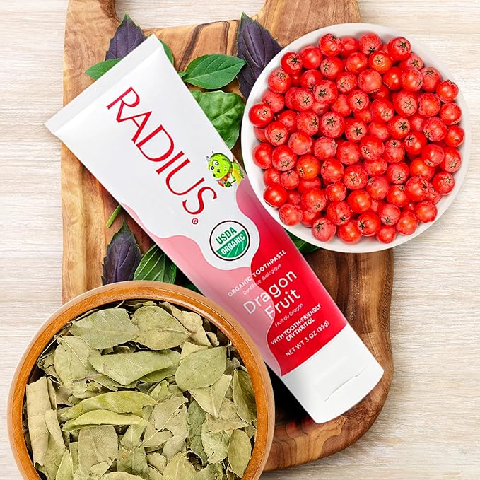 RADIUS USDA Organic Kids Toothpaste 3oz Non Toxic Chemical-Free Gluten-Free Designed to Improve Gum Health for Children's 6 Months and Up - Dragon Fruit - Pack of 3-Ruum Studio Home